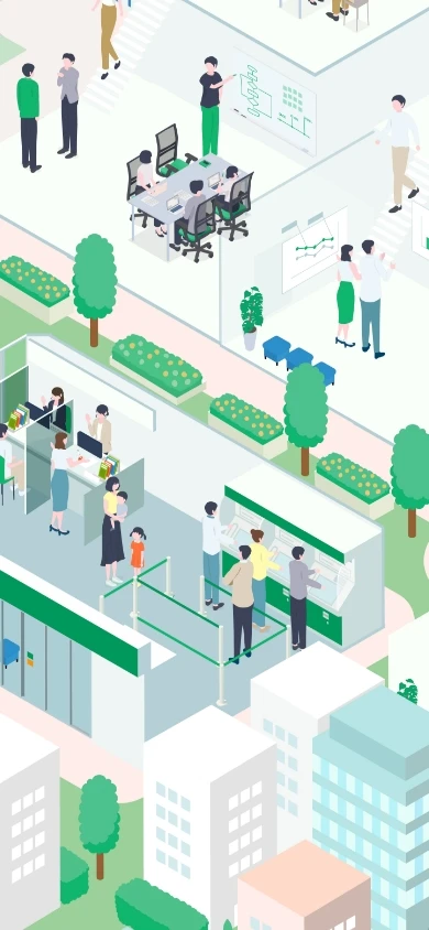 本部のりそな社員が推進系(企画)の部署で打ち合わせするイラスト