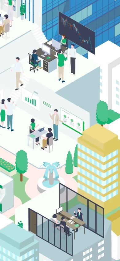 本部のりそな社員が運用系の部署で資産運用をするイメージのイラスト